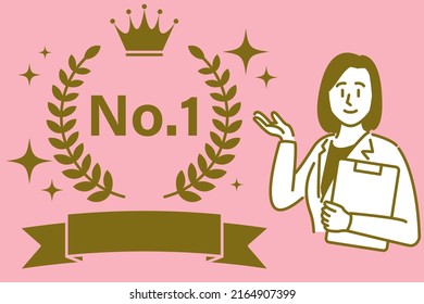 No.1 letters. Next to the letters is a young businesswoman [Vector illustration].