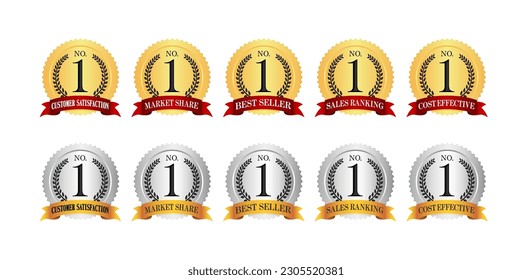 No.1 medal icon illustration set | Various evaluation contents