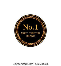 No.1 most trusted brand word and circle laurel on circle badge vector. Minimalist style, Simple design, black and yellow color.