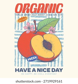No.1 Vetor de pêssegos, arte vetorial de pêssego com tipografia, ilustração de frutas vintage retro para T, impressão gráfica, frutas de pêssego t projetos de camisas, meninas gráfico, moda de comida das mulheres