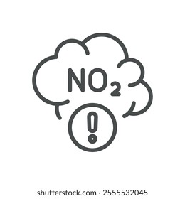 NO2 Emissions Danger Icon. Thin Line Illustration of Nitrogen Dioxide Pollution Warning. Air Contamination and Health Risk Symbol. Isolated Outline Vector Sign