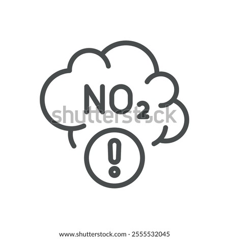 NO2 Emissions Danger Icon. Thin Line Illustration of Nitrogen Dioxide Pollution Warning. Air Contamination and Health Risk Symbol. Isolated Outline Vector Sign