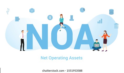 noa net operating asset concept with big word or text and team people with modern flat style - vector