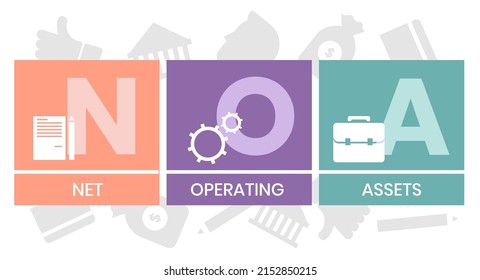 NOA - Net Operating Assets acronym. business concept background. vector illustration concept with keywords and icons. lettering illustration with icons for web banner, flyer, landing