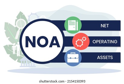 NOA - Net Operating Assets acronym. business concept background. vector illustration concept with keywords and icons. lettering illustration with icons for web banner, flyer, landing