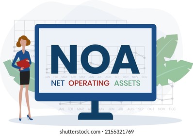 NOA - Net Operating Assets acronym. business concept background. vector illustration concept with keywords and icons. lettering illustration with icons for web banner, flyer, landing
