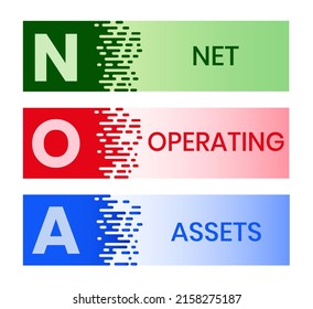 NOA - Acrónimo de activos de explotación netos. fondo de concepto de negocio. concepto de ilustración vectorial con palabras clave e iconos. ilustración con iconos para banner web, volante, aterrizaje