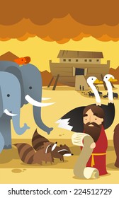 Noah With Animals And Arc Genesis Illustration