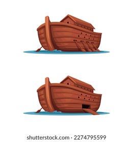 Noah ark ancient ship religion historical cartoon illustration vector