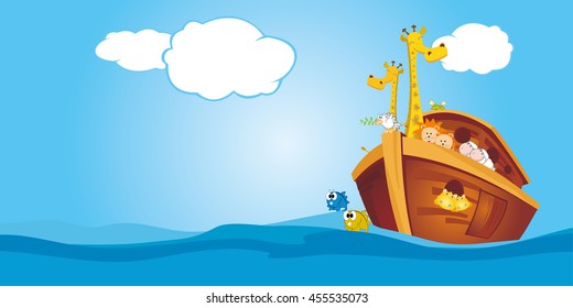 Noah Ark floating in the ocean