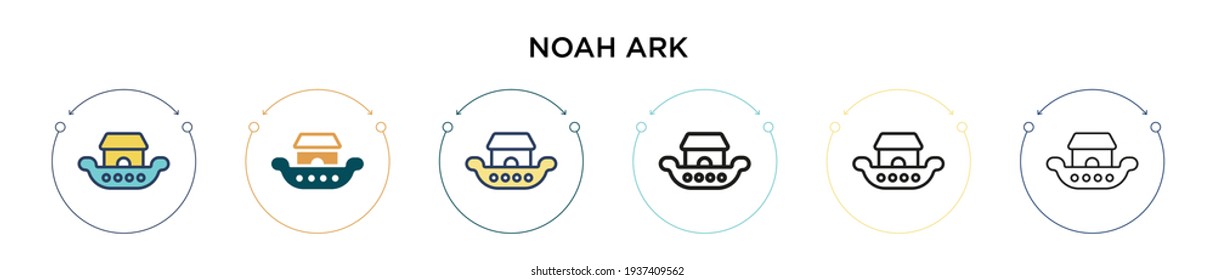 Noah ark icon in filled, thin line, outline and stroke style. Vector illustration of two colored and black noah ark vector icons designs can be used for mobile, ui, web