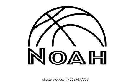 Noah – first name in sporty style with a stylized basketball sketch. Black vector graphic, ideal for banners, cards, sweatshirts, prints, Cricut, Silhouette and sublimation projects.