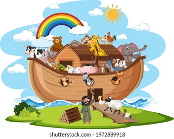 Noah's Ark with Animals isolated on white background illustration