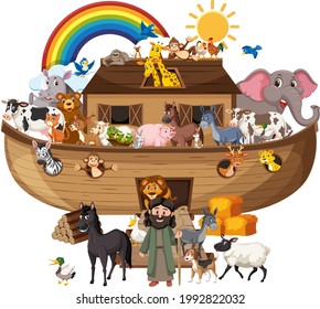 Noah's Ark with Animals isolated on white background illustration