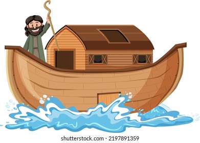 Noahs Ark and cartoon character set illustration