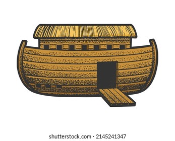 Noahs Ark color sketch engraving vector illustration. T-shirt apparel print design. Scratch board imitation. Black and white hand drawn image.