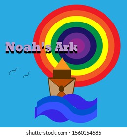 Noah's Ark with rainbow and boat