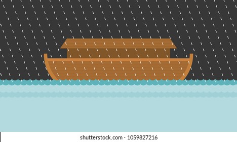 Noah's Ark In Raining, Vector Illustration Flat Design