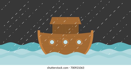 Noah's ark in raining, vector illustration flat design