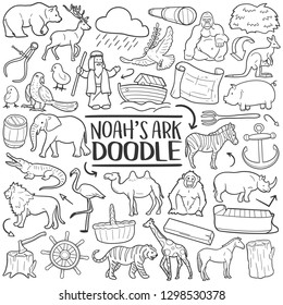 Noah's Ark Religion Animals Traditional Doodle Icons Sketch Hand Made Design Vector