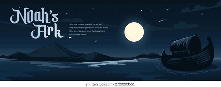 Arca de Noé navegando no oceano sob o céu noturno e estrelas ilustração vetorial para necessidades de banner e design