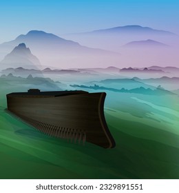 Noah's ark vector illustration. Great flood. Vector cartoon Bible. Illustration for Bible stories.  Old Testament. 