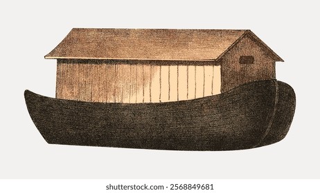 Noah's ark, vintage illustration, vintage vector element. Architecture illustration vector. Vintage exterior architecture art drawing illustration, old architecture painting art print vector.