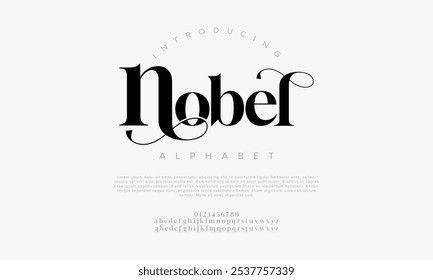 Nobel tipografia beleza moda elegante minimalista serif italic fontes decorativos casamento vintage retro logos. Logotipo de fonte de luxo mínimo alfabeto. Ilustração vetorial