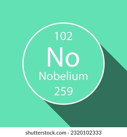 Nobelium symbol with long shadow design. Chemical element of the periodic table. Vector illustration.