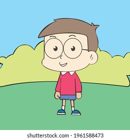 a nobi boy vector cartoon drawing using children's hands concept