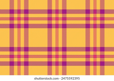 Nobility seamless plaid background, trim vector check texture. Large textile fabric pattern tartan in amber and pink color.
