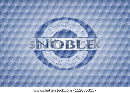 Noble blue badge with geometric background.