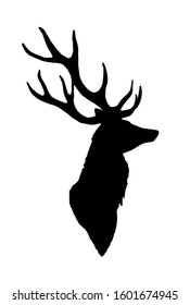 Noble Deer Head Black Silhouette. Graceful Deer Shape Logo, Icons. Vector Stock Illustration Of An  Woodland Animal.