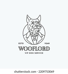 Noble Dog In A Suit Logo Design Template. Linear Style. Vector Illustration.