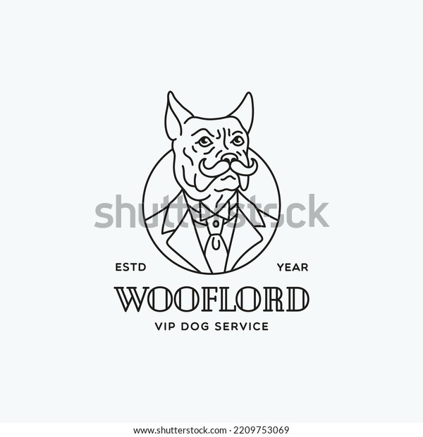 Noble dog in a suit logo design template.\
Linear style. Vector\
illustration.