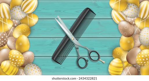 Noble Golden Easter Eggs Centre Heap Wood Scissors Comb