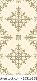 Noble Grand Craft Work Luxury Gold Embroidery on Light Beige Background Seamless Pattern Vector. Classy Rich Decoration Detailed Textile illustration Design. Fleur de lis Louis Style For Graceful.