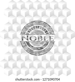 Noble grey badge with geometric cube white background