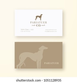 Noble Hound Abstract Vector Sign or Logo and Business Card Template. Premium Stationary Realistic Mock Up. Modern Typography and Soft Shadows. Isolated.