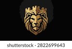 Noble lion castle logo combining strength and security for branding.