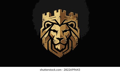 Noble lion castle logo combining strength and security for branding.