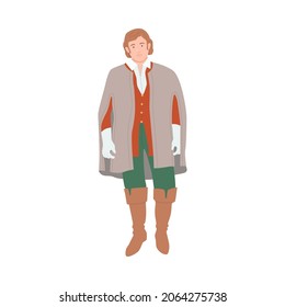 Noble man in historical costume of 18th century cartoon vector illustration