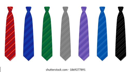 Noble neckties set - seven striped ties - red, navy, green, gray, purple, blue and black - for every day of the week. Isolated vector illustration on white background.
