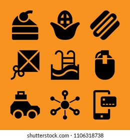 nobody, field, financial, sweet, phone and spa icon vector set. Flat vector design with filled icons. Designed for web and software interfaces