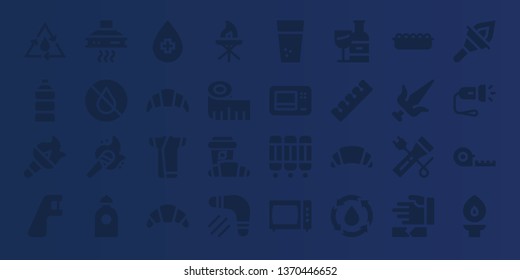 nobody icon set. 32 filled nobody icons. on blue background style Simple modern icons about  - Water, Torch, Dental floss, Extractor hood, Croissant, Kimono, Measuring tape, Boomerang