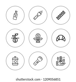 Nobody icon set. collection of 9 outline nobody icons with croissant, flashlight, growth, finger icons. editable icons.