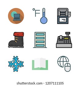nobody icon set. vector set about thermometer, industrial robot, shoe and cash register icons set.
