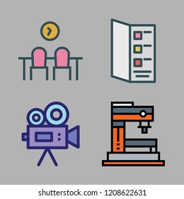 nobody icon set. vector set about menu, industrial robot, workspace and video camera icons set.