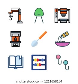 nobody icon set. vector set about abacus, open book, flour and industrial robot icons set.