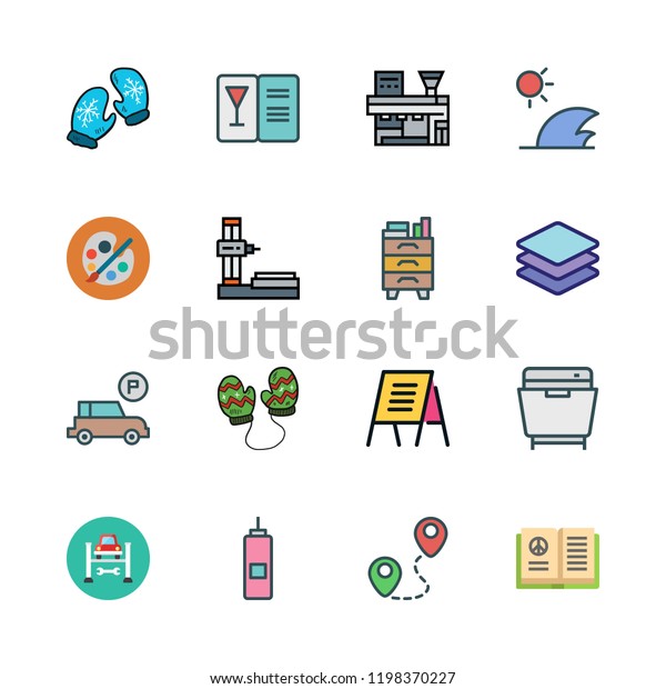nobody icon set. vector set about text\
lines, open book, parking and mittens icons\
set.